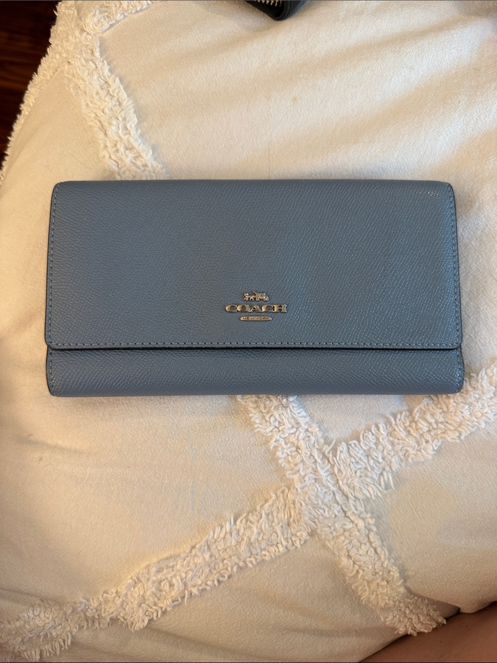 Coach Light Blue Leather Continental Wallet with Gold Logo